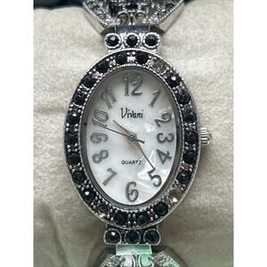 Vivani Silver Tone MOP Dial Womens Cuff Watch ( Stones On Bezel Missing)